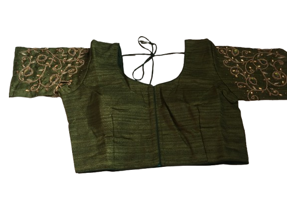 Raw Silk Olive Designer Blouse 125